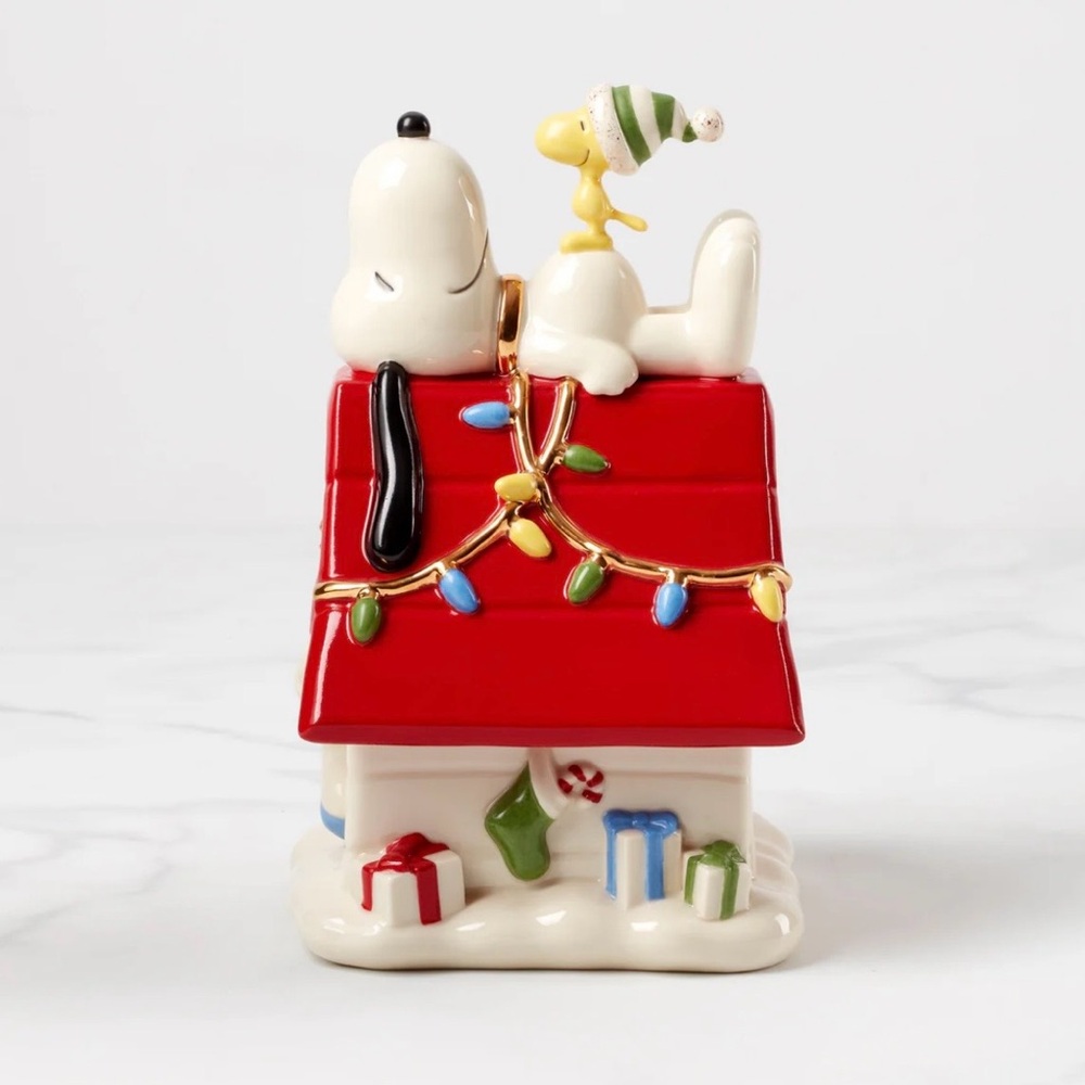 New In Box Peanuts Lenox Snoopy Christmas Covered Candy Dish